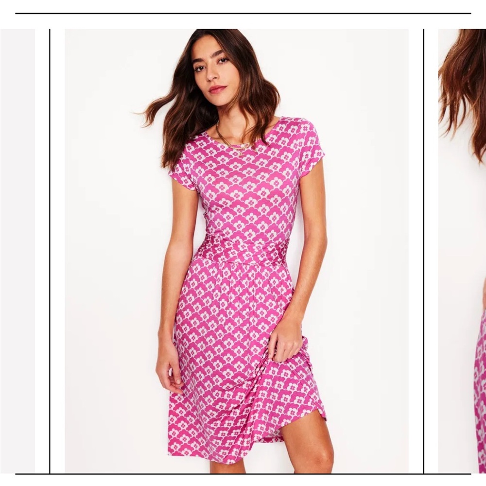 Boden Amelie Print Jersey Dress Tickled Pink Cloud Terrace